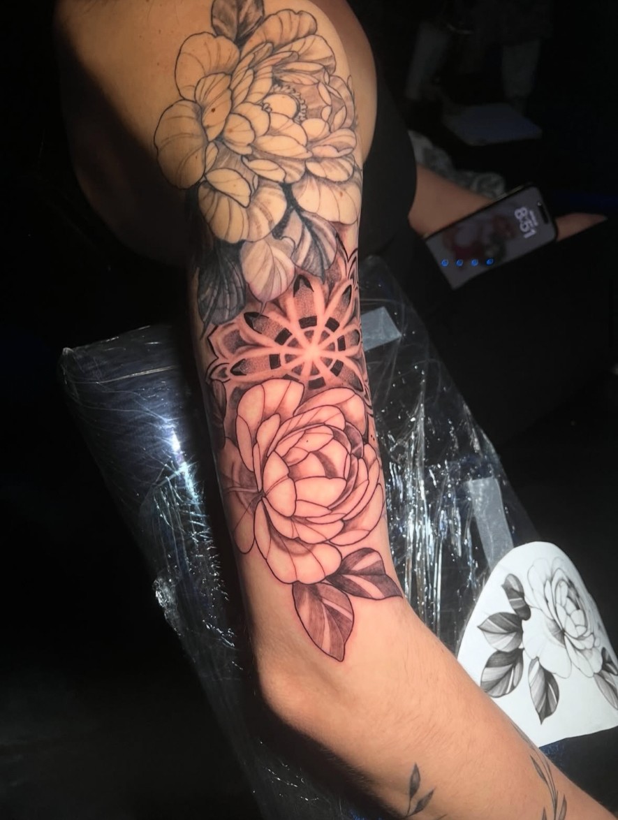 Floral peony and mandala sleeve